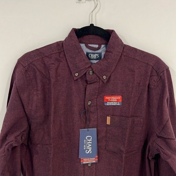 CHAPS Burgundy Red Long Sleeves Perfomance Flannel size Small in Rich Ruby - Picture 3 of 11